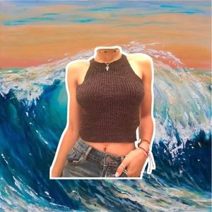 Green & Black Knit Halter Top